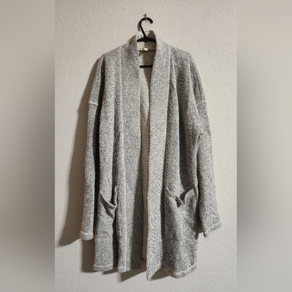 Eileen Fisher Organic Cotton Tweed Open-Front Blazer Cardigan light grey medium